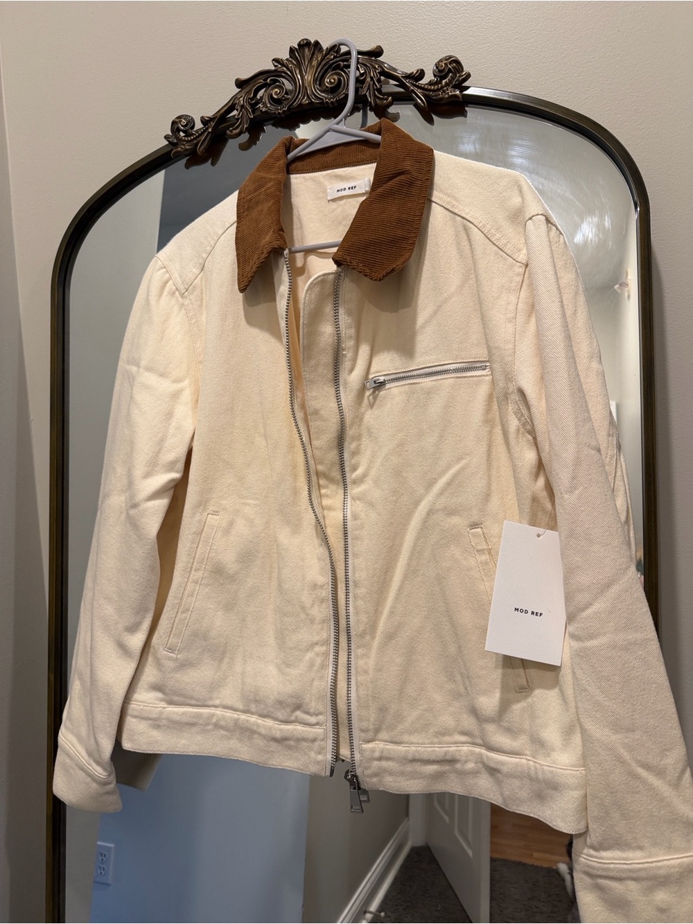 Mod Ref Cream Jean Jacket with Brown Corduroy Collar